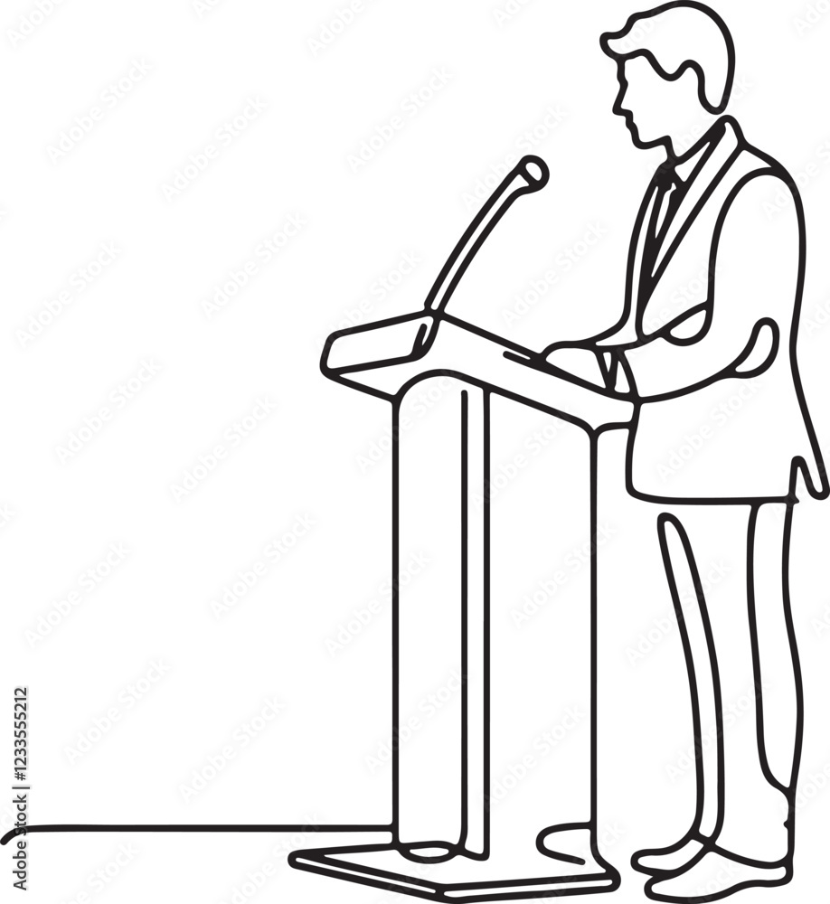 Elegant Line Drawing of a Conference Speaker in Action Elegant Line Drawing of a Conference Speaker in Action