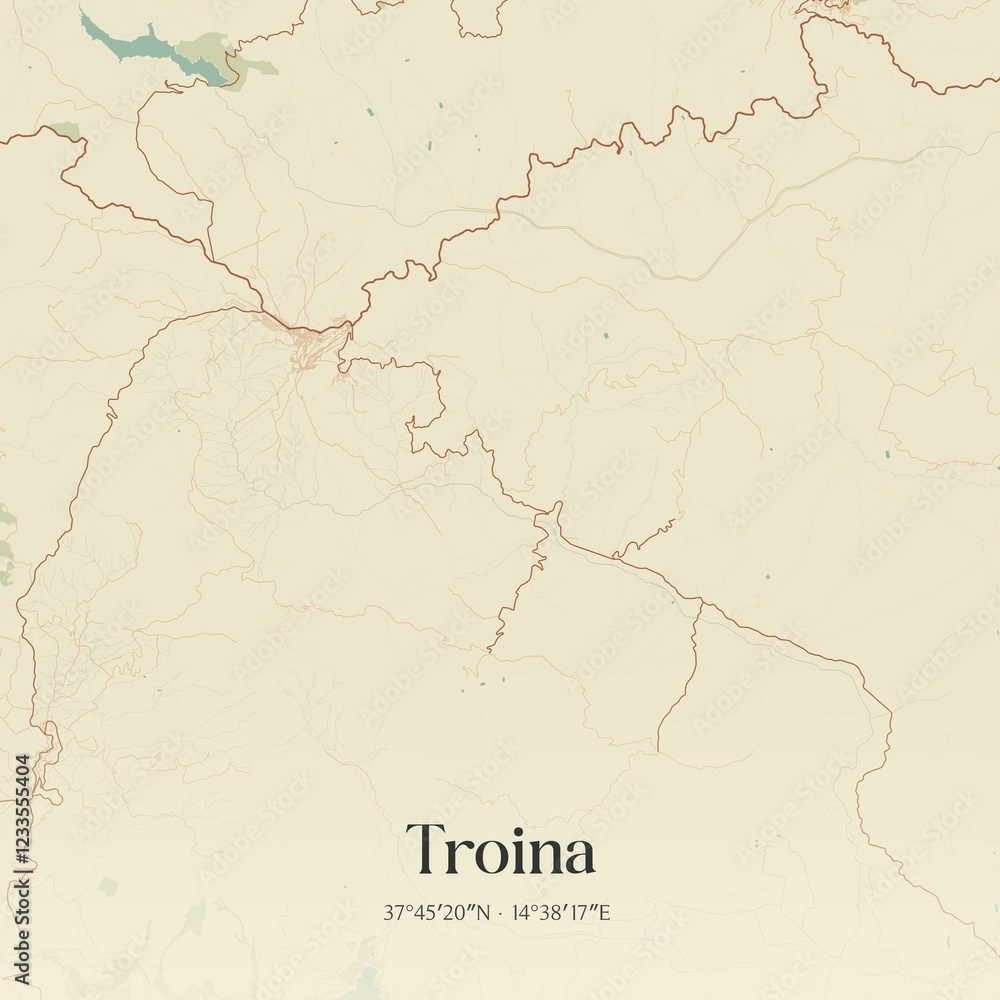 Fototapeta premium Vintage map of Troina, Italy.