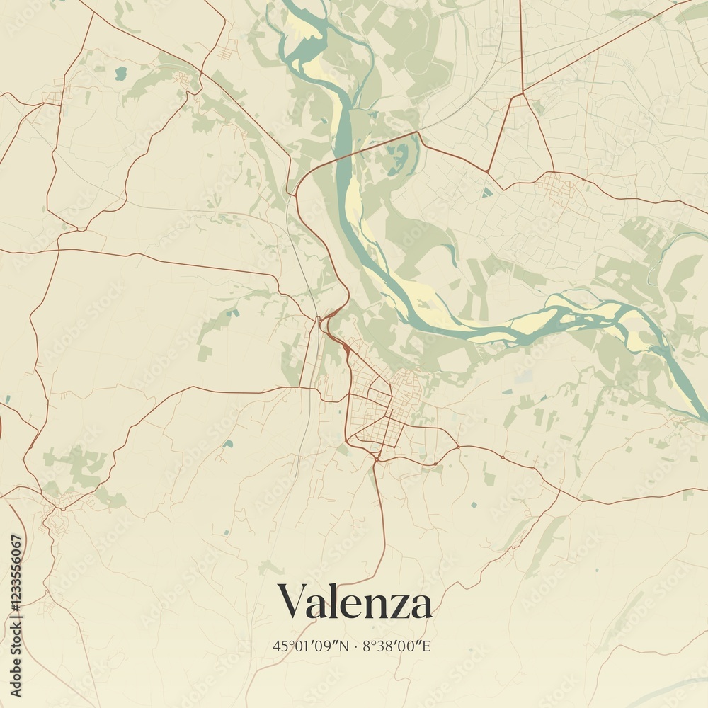 Fototapeta premium Vintage map of Valenza, Italy.