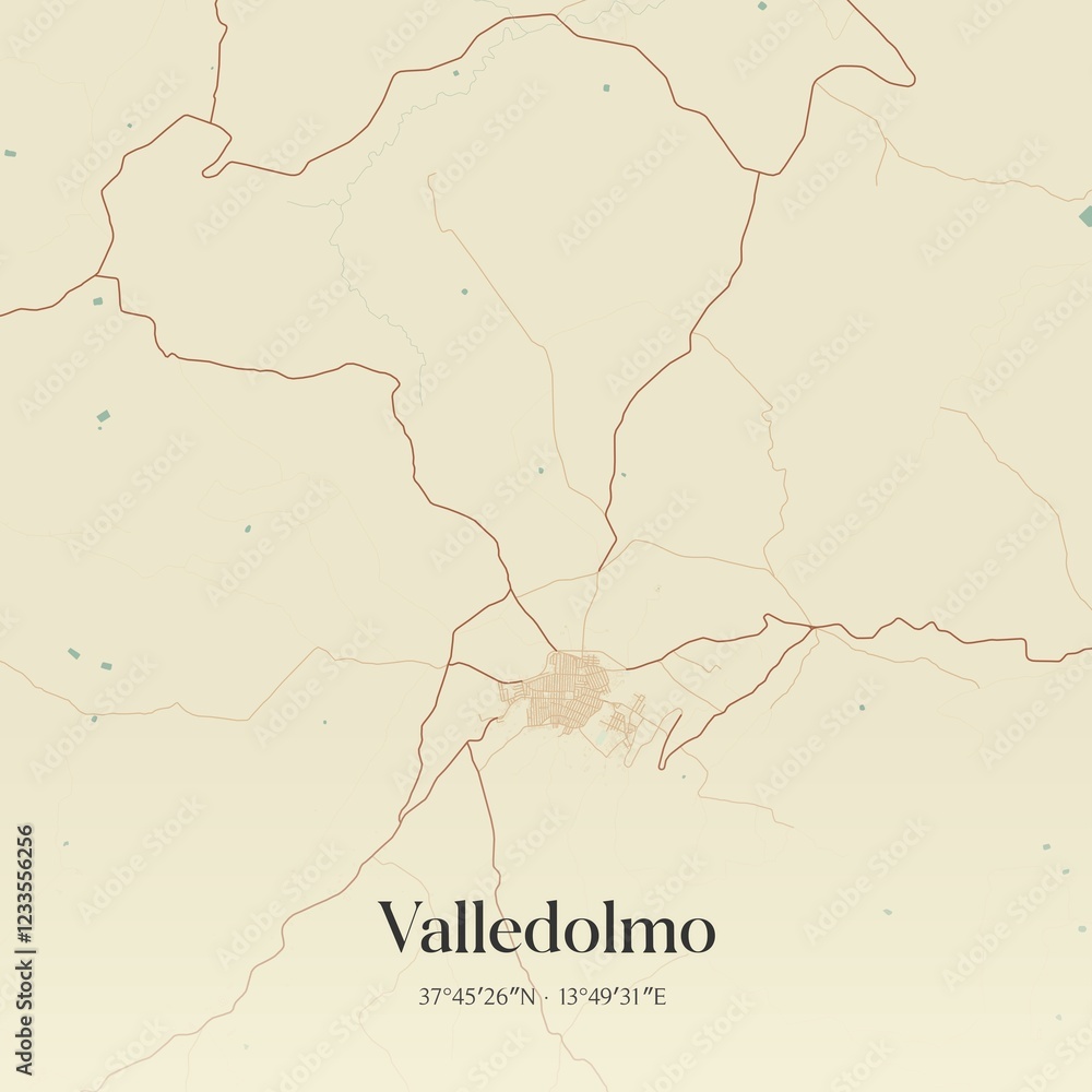 Fototapeta premium Vintage map of Valledolmo, Italy.