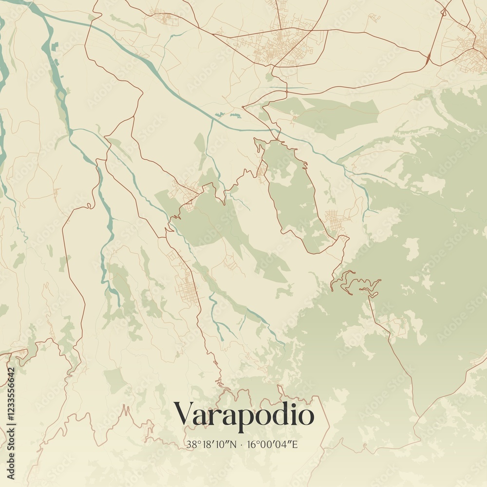 Fototapeta premium Vintage map of Varapodio, Italy.