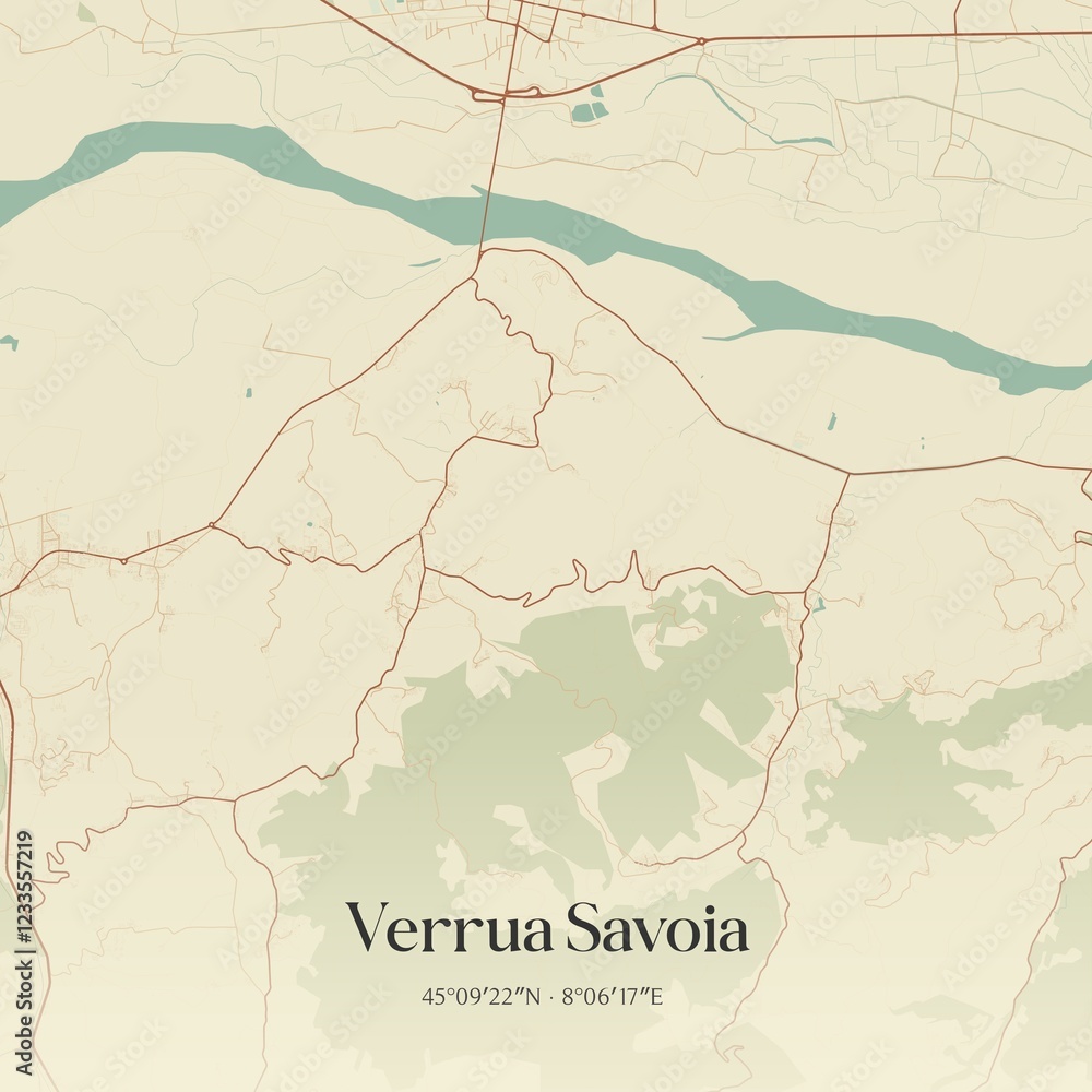 Vintage map of Verrua Savoia, Italy.