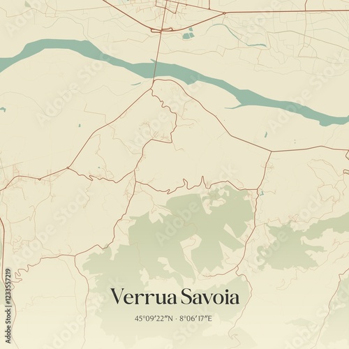 Obraz na płótnie Vintage map of Verrua Savoia, Italy. w salonie
