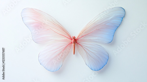 delicate pink and blue butterfly wings on white background - dreamy romantic nature image