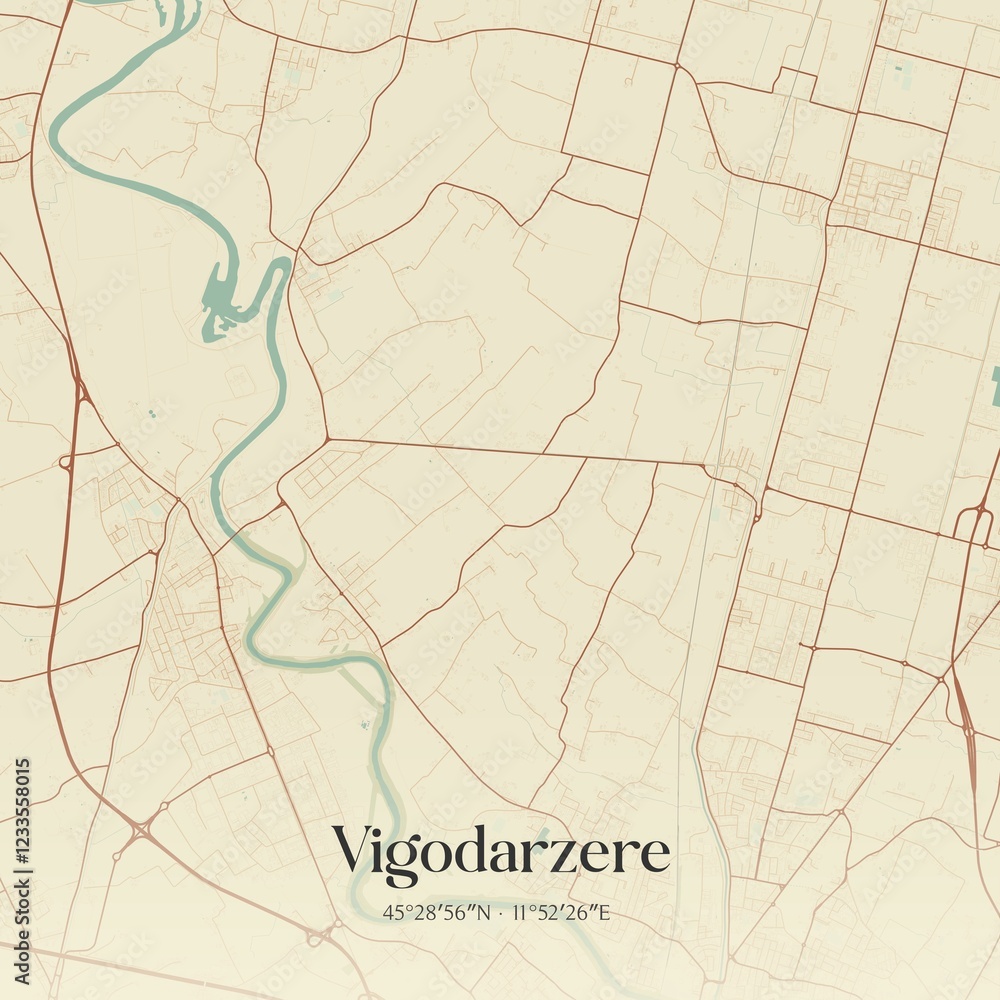 Fototapeta premium Vintage map of Vigodarzere, Italy.