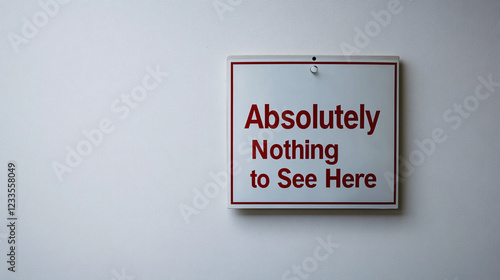 white wall with a red and white sign that reads absolutely nothing to see here