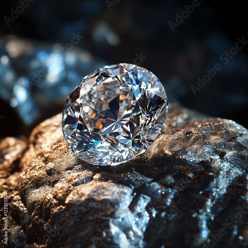 A large clear shiny diamond on a stone