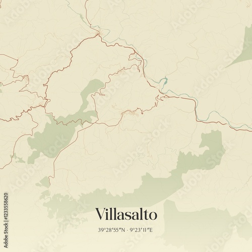 Vintage map of Villasalto, Italy. photo