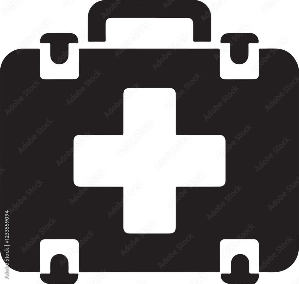Obraz premium Silhouette vector EPS of a first aid box. Ideal for medical, healthcare, emergency, safety, hospital, pharmacy, rescue, and wellness-related design projects.