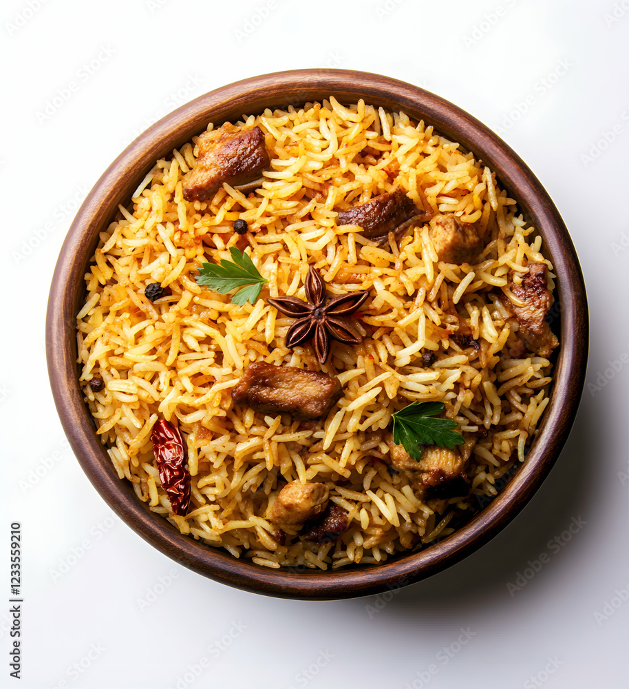 Delicious Mutton Biryani in a Rustic Bowl Delicious Mutton Biryani in a Rustic Bowl