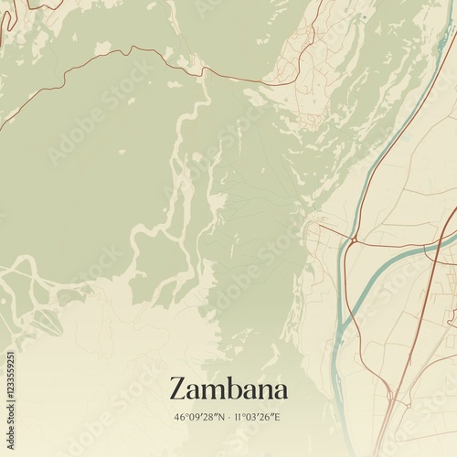 Vintage map of Zambana, Italy. photo