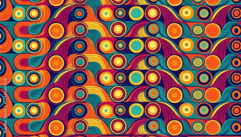 Vibrant Sixties Pattern Eyecatching Geometric Design Reminiscent of Swinging s, Showcasing Bold Colors and Intricate Textures in a Retro Aesthetic, Ideal for Decorative Purposes or Vintage Vibrant Sixties Pattern Eyecatching Geometric Design Reminiscent of Swinging s, Showcasing Bold Colors and Intricate Textures in a Retro Aesthetic, Ideal for Decorative Purposes or Vintage