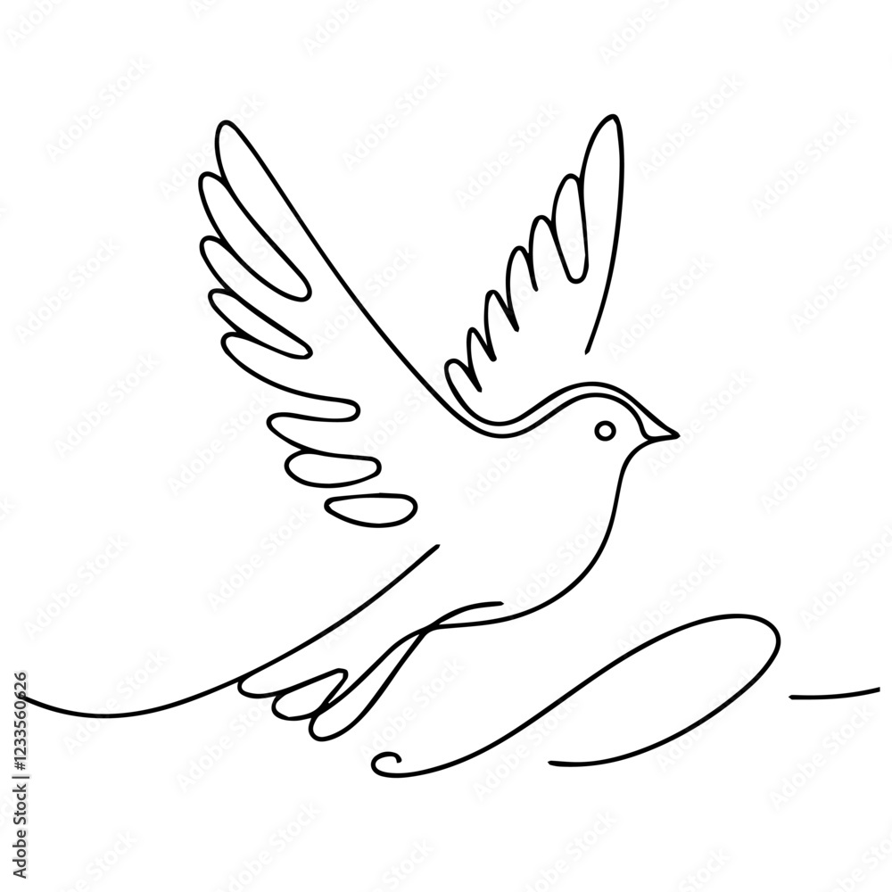 Fototapeta premium Line drawing of bird flying on white background