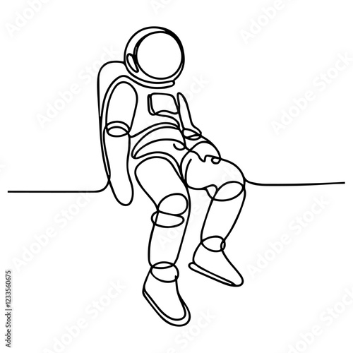 Line drawing of astronaut sitting on white background