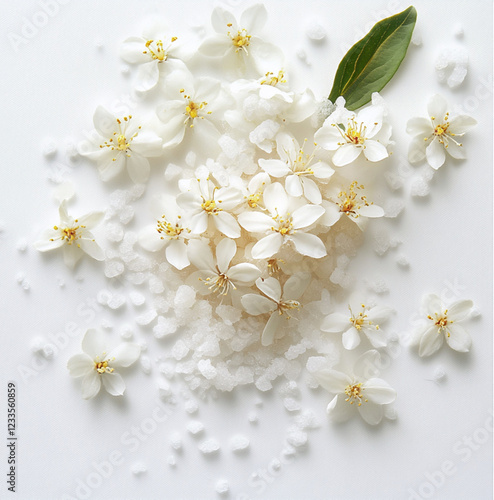 Wallpaper Mural picture of sea salt and neroli, flower, herbs, white background Torontodigital.ca