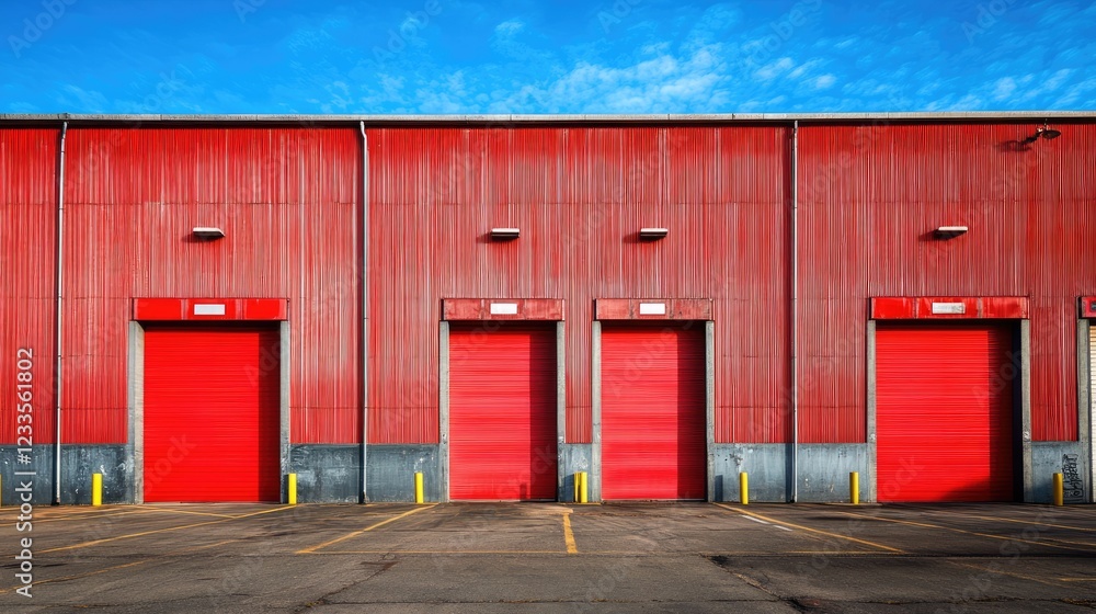 Logistics warehouse building, a blue sky background, Logistics warehouse building, a blue sky background,