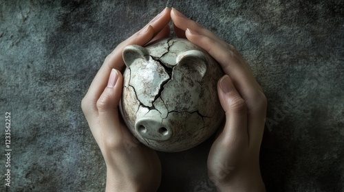 Hands gently holding a cracked piggy bank.