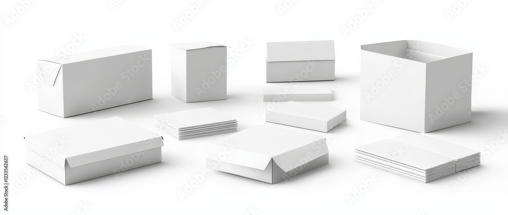 Collection of unmarked white cartons showcasing simplicity and versatility. Collection of unmarked white cartons showcasing simplicity and versatility.
