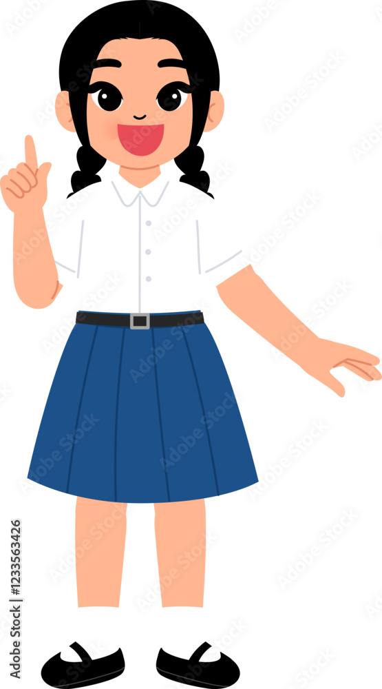 smiling girl wearing Thai high school uniform thinking illustration smiling girl wearing Thai high school uniform thinking illustration