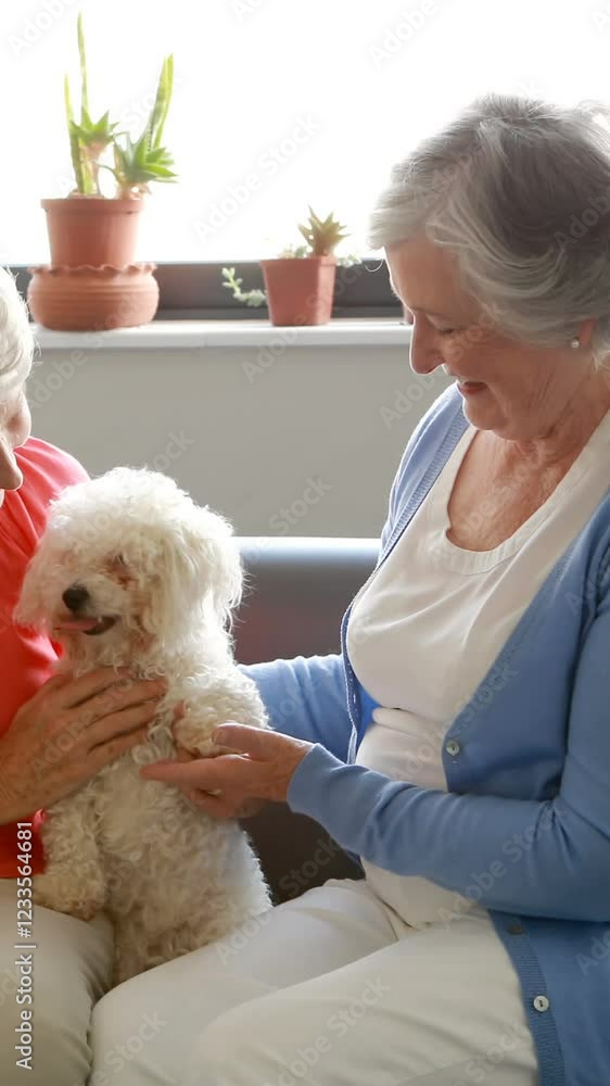 Senior women pampering dog