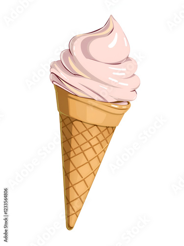 Ice cream in cone, single on white background. AI generate illustration photo