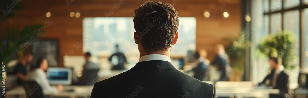 Confident Operations Manager in Modern Office Setting with Busy Workplace Background - Conveying Productivity and Success Confident Operations Manager in Modern Office Setting with Busy Workplace Background - Conveying Productivity and Success