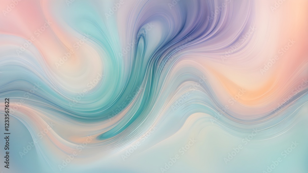 Abstract pastel background with flowing, swirling lines in shades of teal, peach, and lavender. Abstract pastel background with flowing, swirling lines in shades of teal, peach, and lavender.