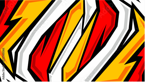 Dynamic abstract artwork featuring expressive red, yellow, and black geometric shapes