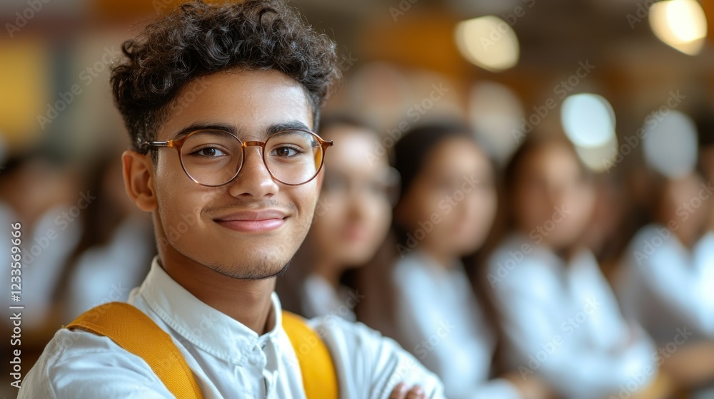 Fototapeta premium Confident Teenager, Portrait of a Smiling Student in Classroom
