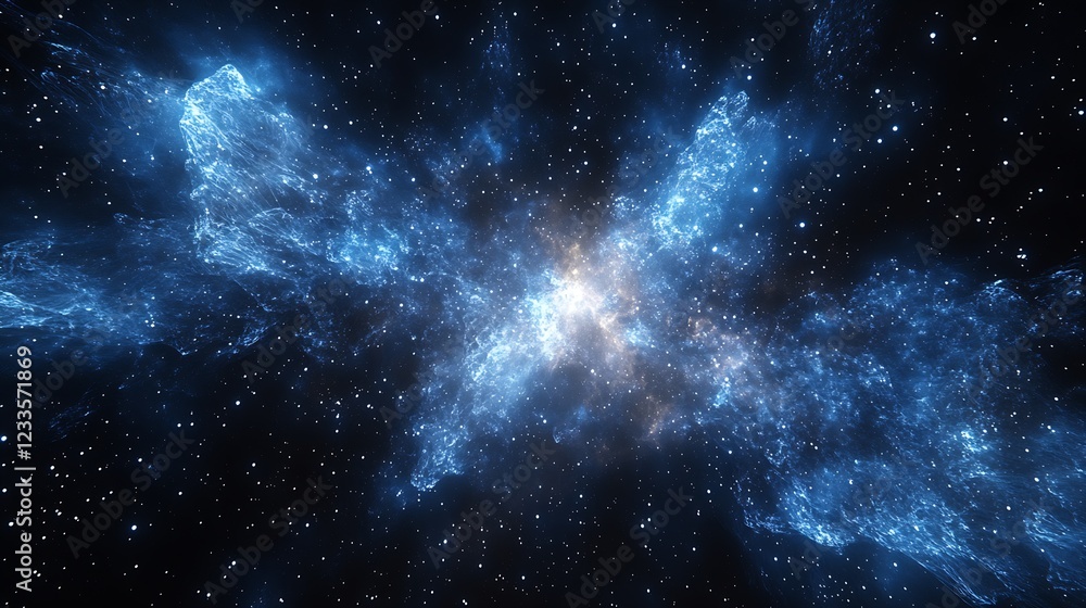 Fototapeta premium Stunning Blue Nebula in Cosmic Space with Ethereal Glow : Generative AI