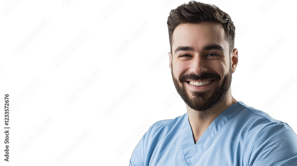 Fototapeta premium a young man with a beard wearing a blue shirt on a transparent background, PNG image, PNG file, Generative art.