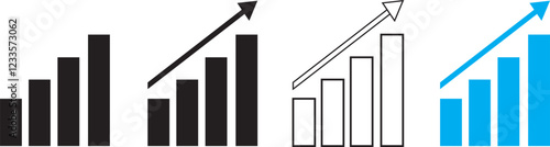 growth money icon with profitability icon, profit icon, increasing bar graph.