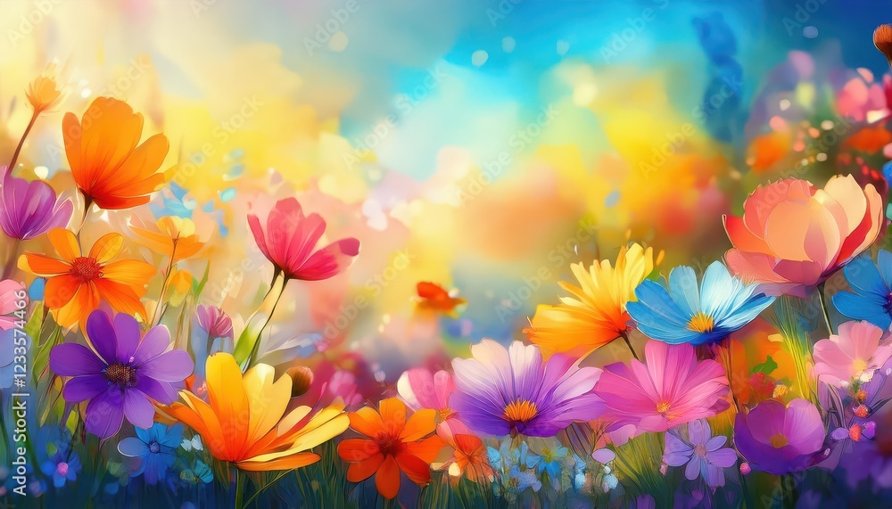 Vibrant and Blossoming A Stunning SpringSummer Scene Filled with Lush, Colorful Flowers Amidst a Backdrop of Soft Greenery, Perfect for Digital Art, Home Decor, or Design Inspiration. Vibrant and Blossoming A Stunning SpringSummer Scene Filled with Lush, Colorful Flowers Amidst a Backdrop of Soft Greenery, Perfect for Digital Art, Home Decor, or Design Inspiration.