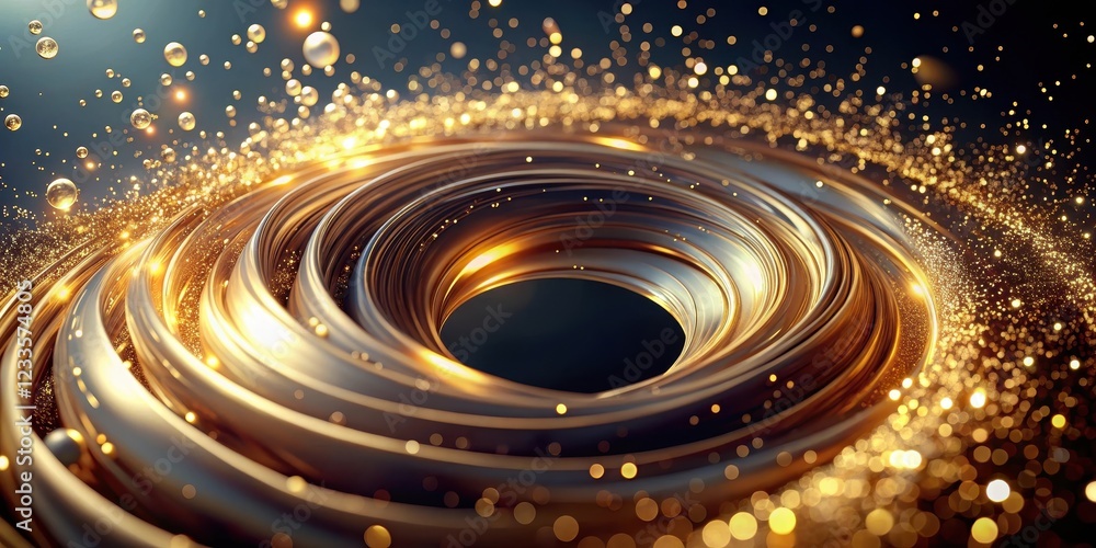 Obraz premium Glittering metallic liquid swirling in a circular motion, Metallic, Glitter, Metallic, Glitter