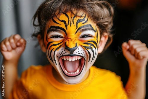 Bright yellow shirt adds vibrancy to child’s playful gestures. photo