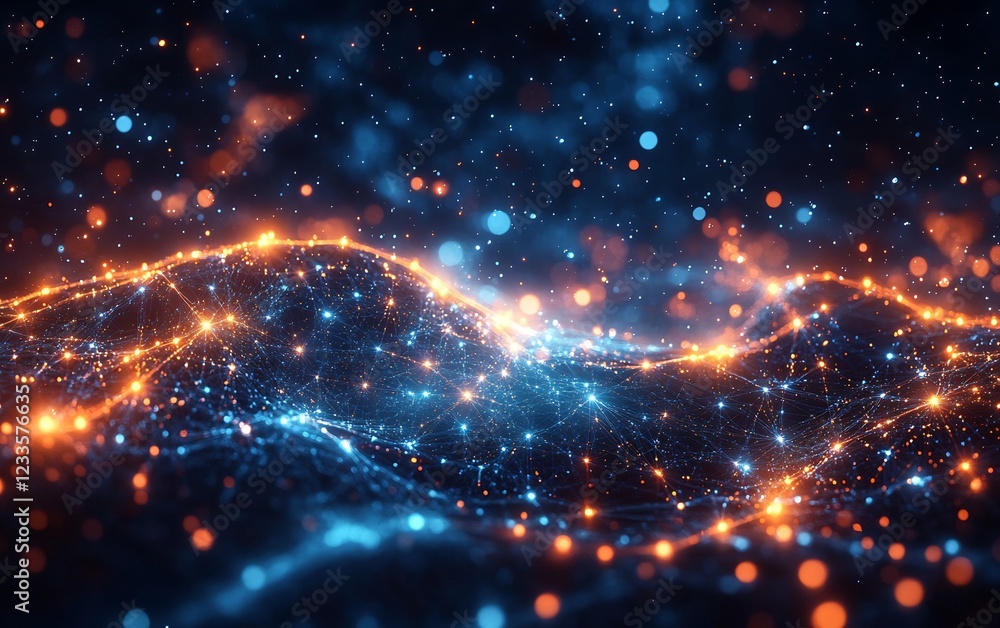 Abstract Network Landscape: Glowing Nodes and Connections Abstract Network Landscape: Glowing Nodes and Connections