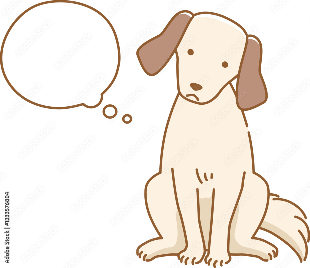Fototapeta premium 吹き出し付き何かを思う考える耳の垂れた犬のイラスト