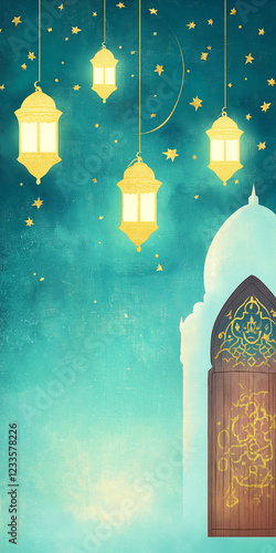 Ramadan Tranquility: Teal Skies and Golden Glow