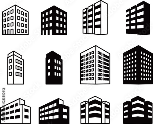 building vector line art icon set