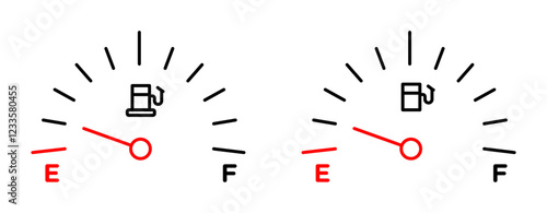 Car fuel indicator icons set in black and blue colors on white background