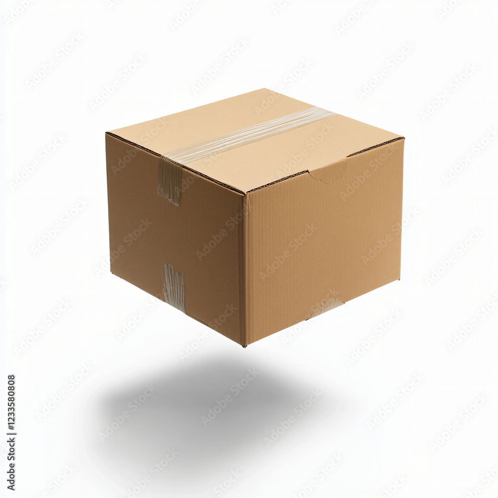 Empty cardboard box isolated on a transparent background. Packaging paper box food package carton. Delivery, industry, e-commerce concept.