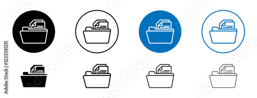 Document archive icons set in black and blue colors on white background