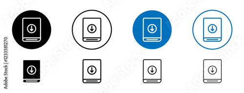 Download ebook icons set in black and blue colors on white background