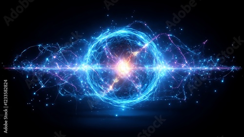 Abstract Energy Sphere Glowing Brightly In Darkness