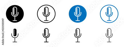 Microphone icons set in black and blue colors on white background