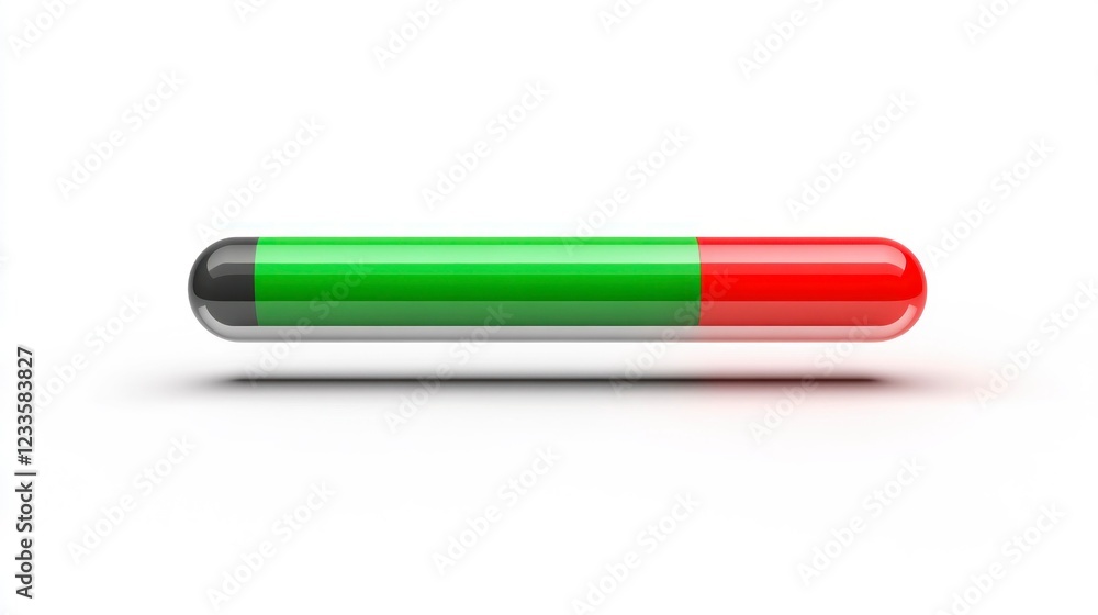 Digital progress bar visualization isolated concept graphic design clean background half green half red Digital progress bar visualization isolated concept graphic design clean background half green half red