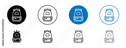 School bag icons set in black and blue colors on white background