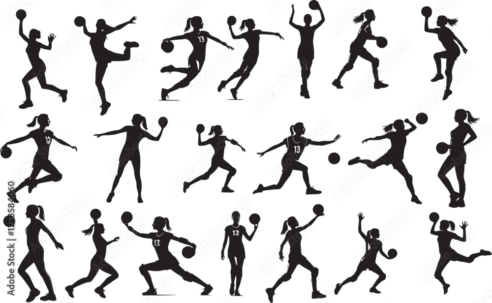 Woman Handball Player Silhouette Vector Set – Dynamic Sports Graphics Woman Handball Player Silhouette Vector Set – Dynamic Sports Graphics