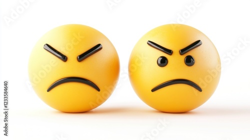 Contrasting emotions smiling and frowning emoticon faces digital graphic minimalistic style close-up view photo