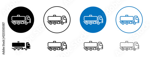 Tank truck icons set in black and blue colors on white background